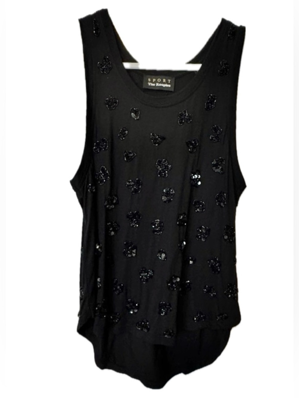 The Kooples Sport Black Sequin Tank Top Size 1 Embellished Sleeveless Tee Chic